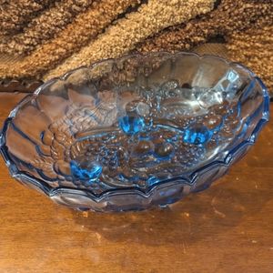 Indiana Glass Ice Blue Footed Oval Fruit Bowl Garland Pattern